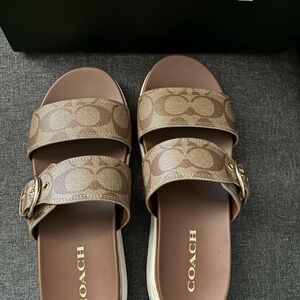 Coach Brown Sandals with Signature Monogram